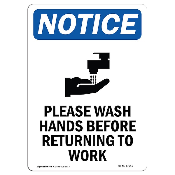 OSHA Sign, Please Wash Hands Before, 18in X 12in Alum, 12" W, 18" L, Portrait, OS-NS-A-1218-V-17645